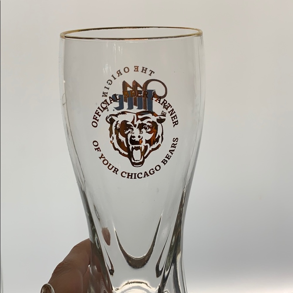 Miller Lite Chicago Bears Gold Rim Beer Glasses